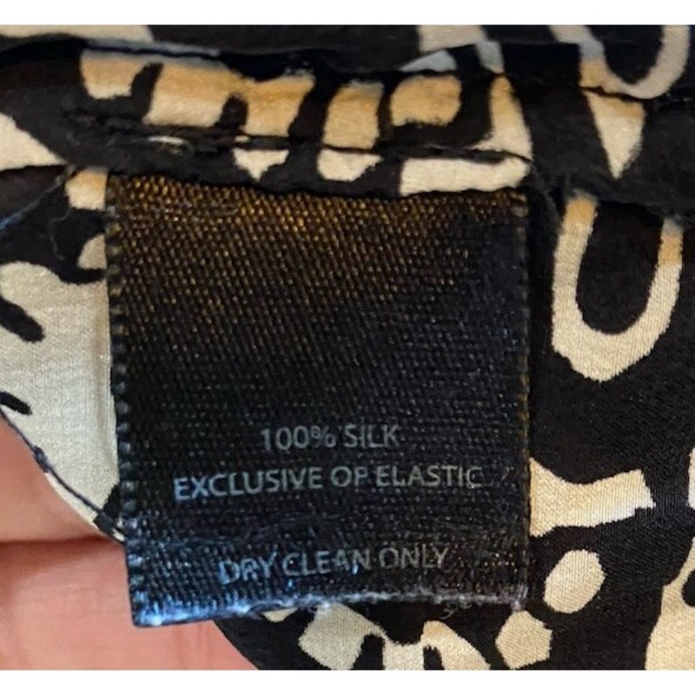 WHBM Tie Shoulder Elastic Waist Black & White 100% Silk Tunic Top Blouse Sz L - Picture 7 of 7